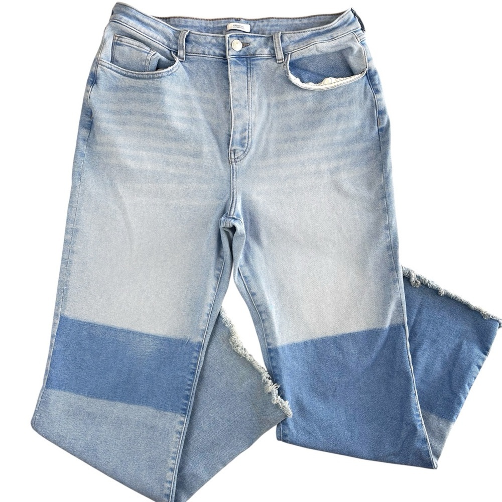 Forever 21 Light Blue Two-Tone 90’s Button Fly Straight Leg Mid Weight Jeans 14 - Picture 2 of 16